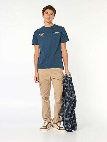 T-shirt estampado em algodão liso