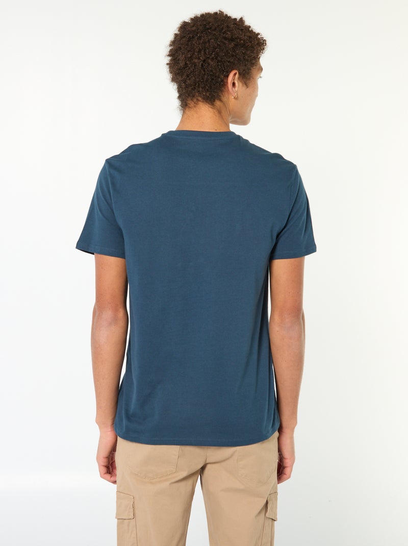 T-shirt estampado em algodão liso Azul - Kiabi