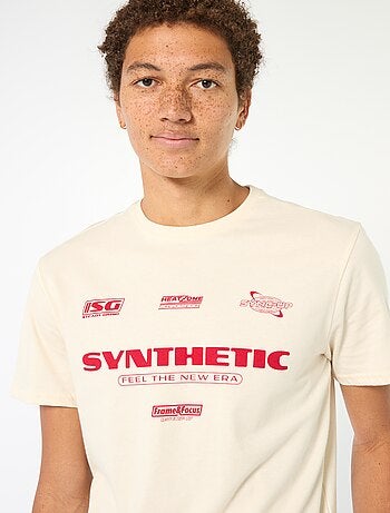 T-shirt estampado em algodão liso