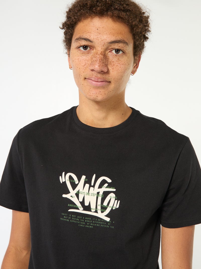 T-shirt estampado em algodão liso Preto - Kiabi