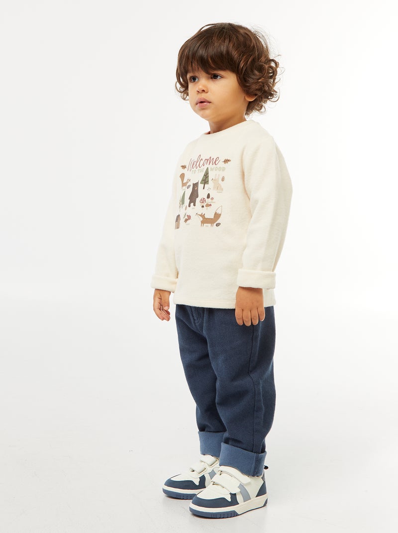 T-shirt estampado em malha macia Branco - Kiabi