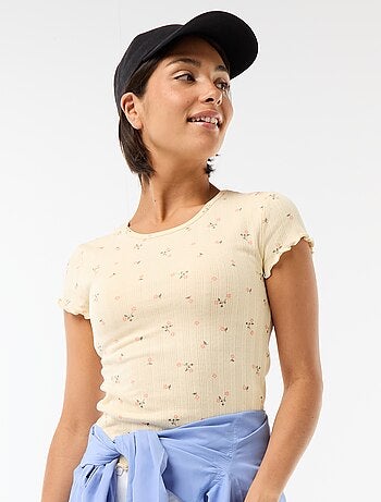 T-shirt estampado em malha pointelle