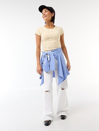 T-shirt estampado em malha pointelle