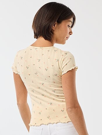 T-shirt estampado em malha pointelle