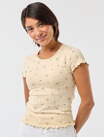 T-shirt estampado em malha pointelle