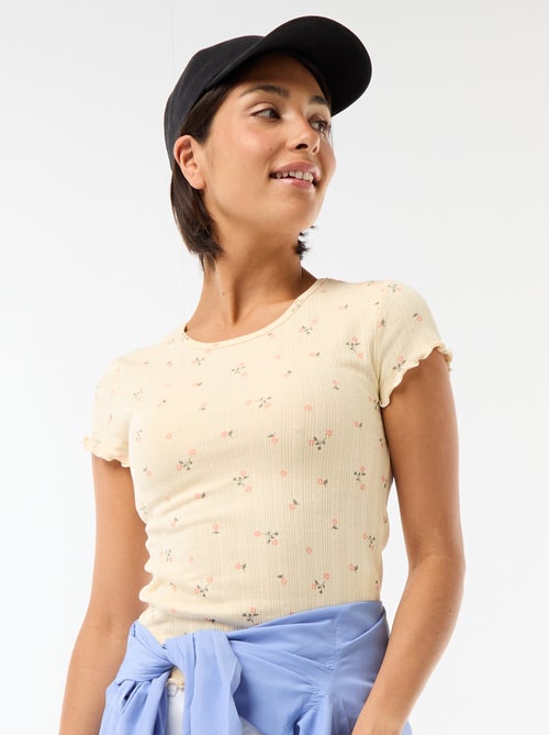 T-shirt estampado em malha pointelle - Kiabi