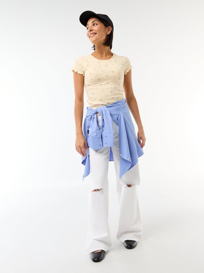 T-shirt estampado em malha pointelle Amarelo - Kiabi