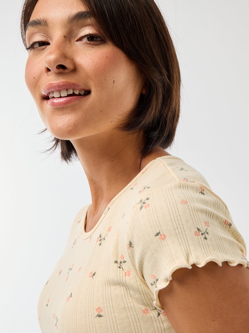 T-shirt estampado em malha pointelle Amarelo - Kiabi
