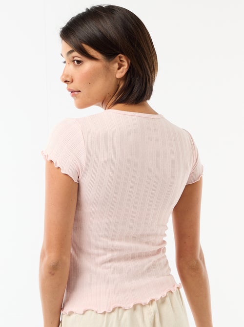 T-shirt estampado em malha pointelle - Kiabi