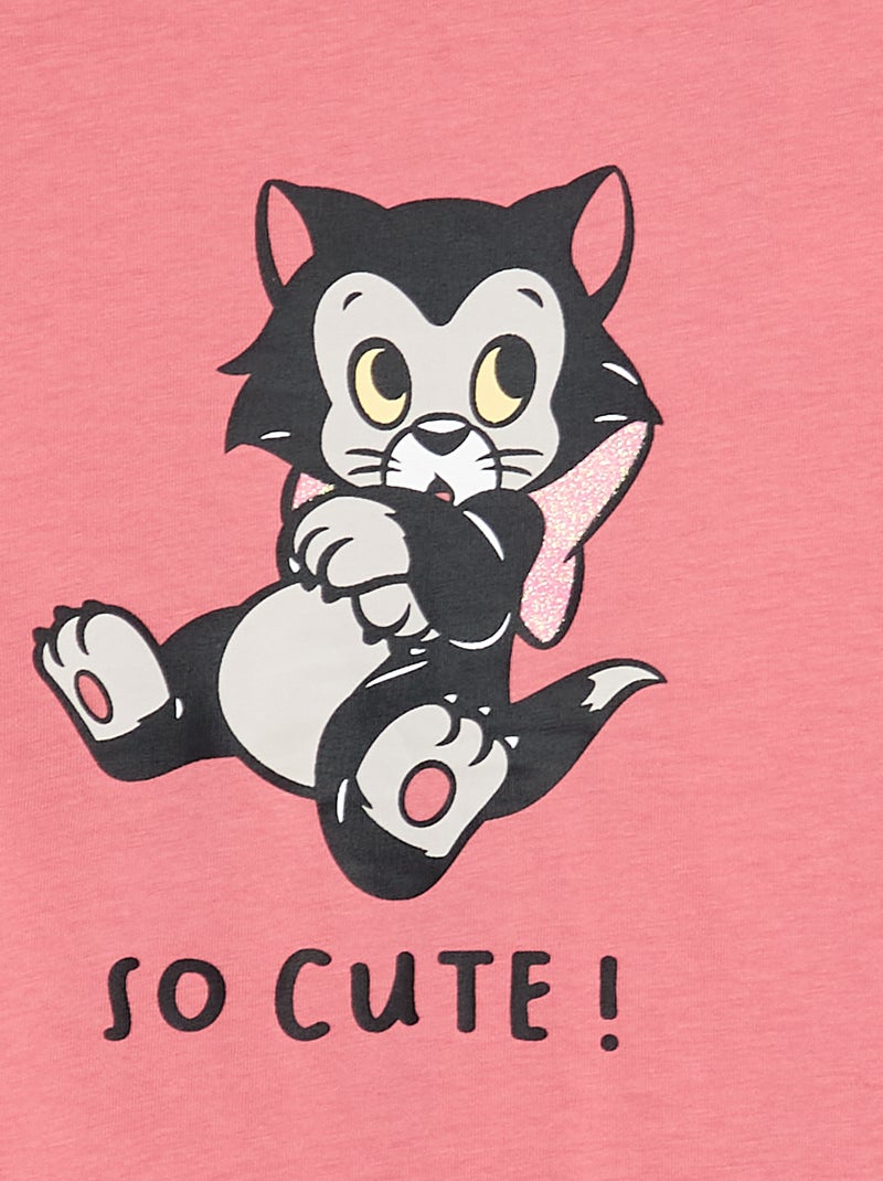 T-shirt estampado Natal 'Disney' 'Figaro' em jersey de algodão Rosa - Kiabi