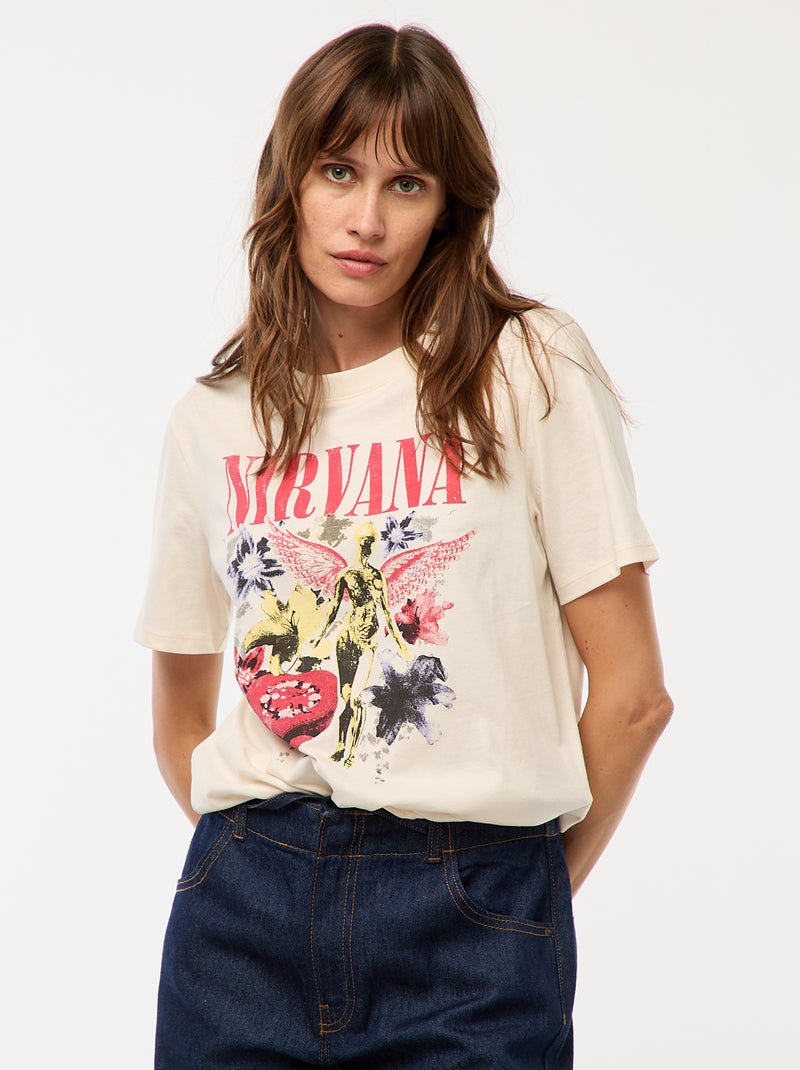 T-shirt estampado 'Nirvana' Branco - Kiabi