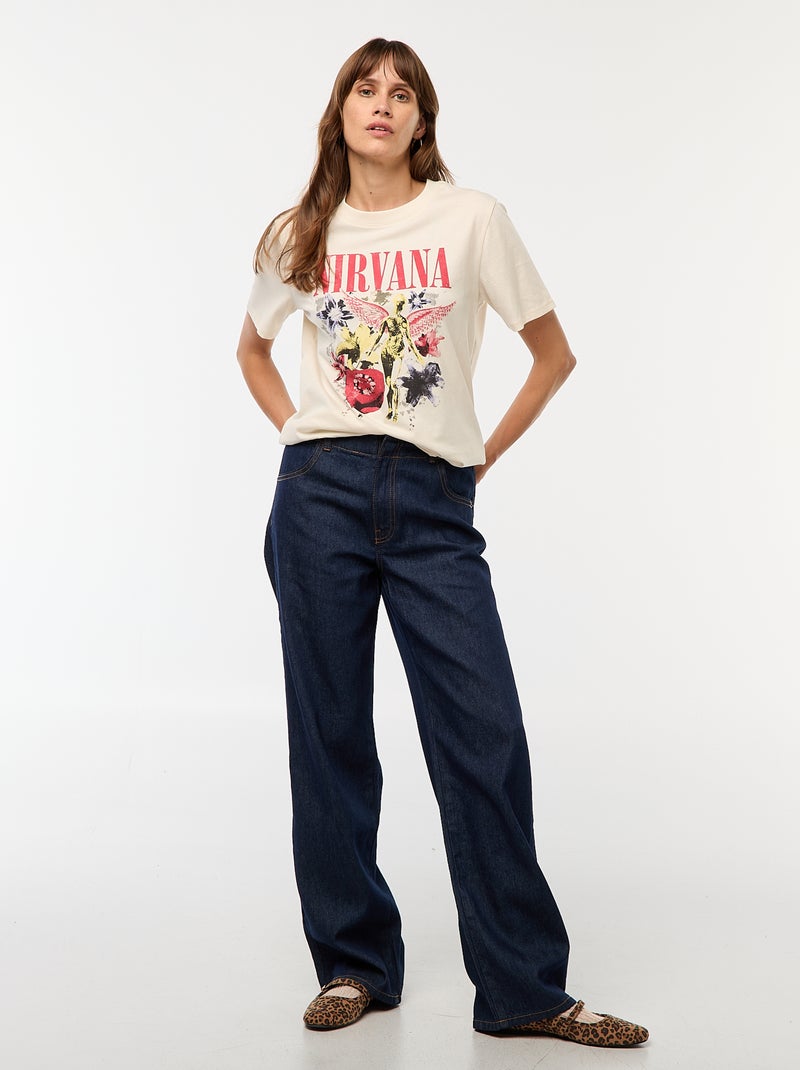 T-shirt estampado 'Nirvana' Branco - Kiabi