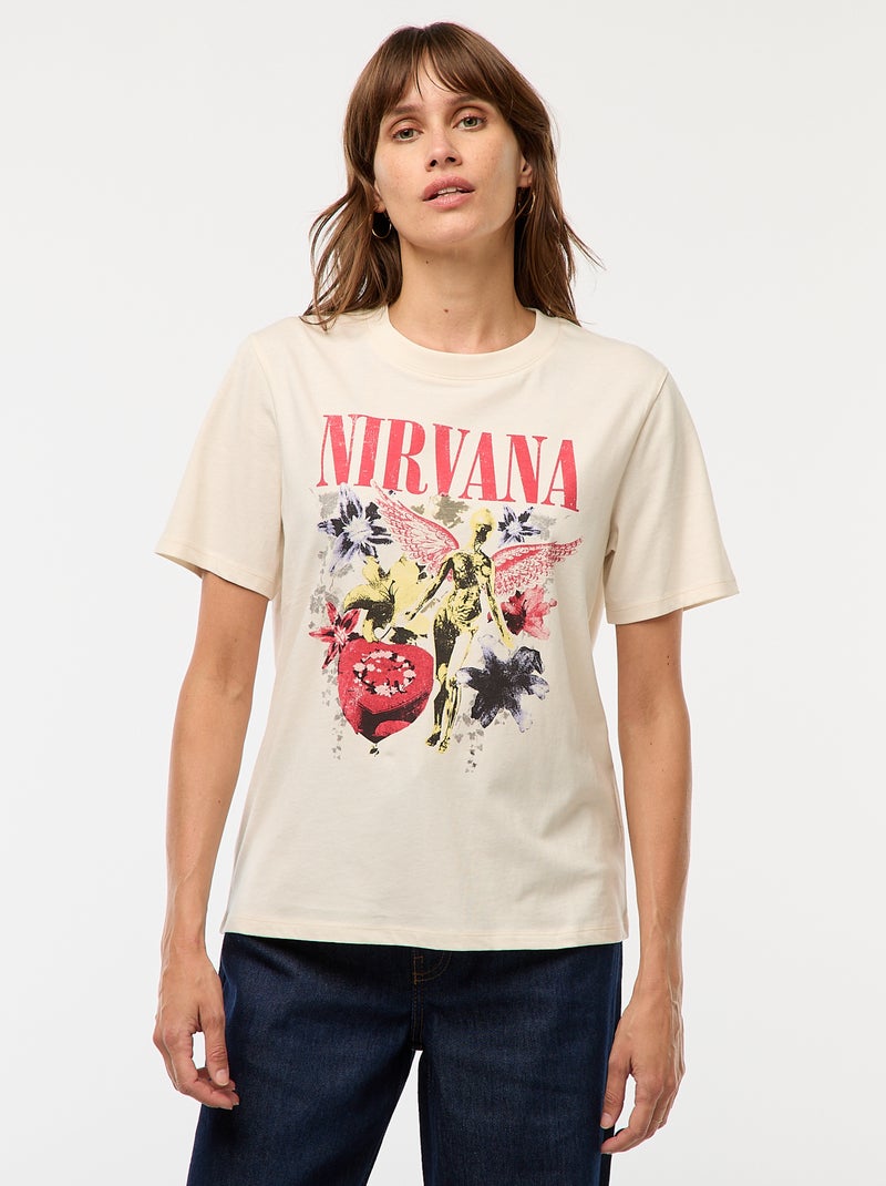 T-shirt estampado 'Nirvana' Branco - Kiabi