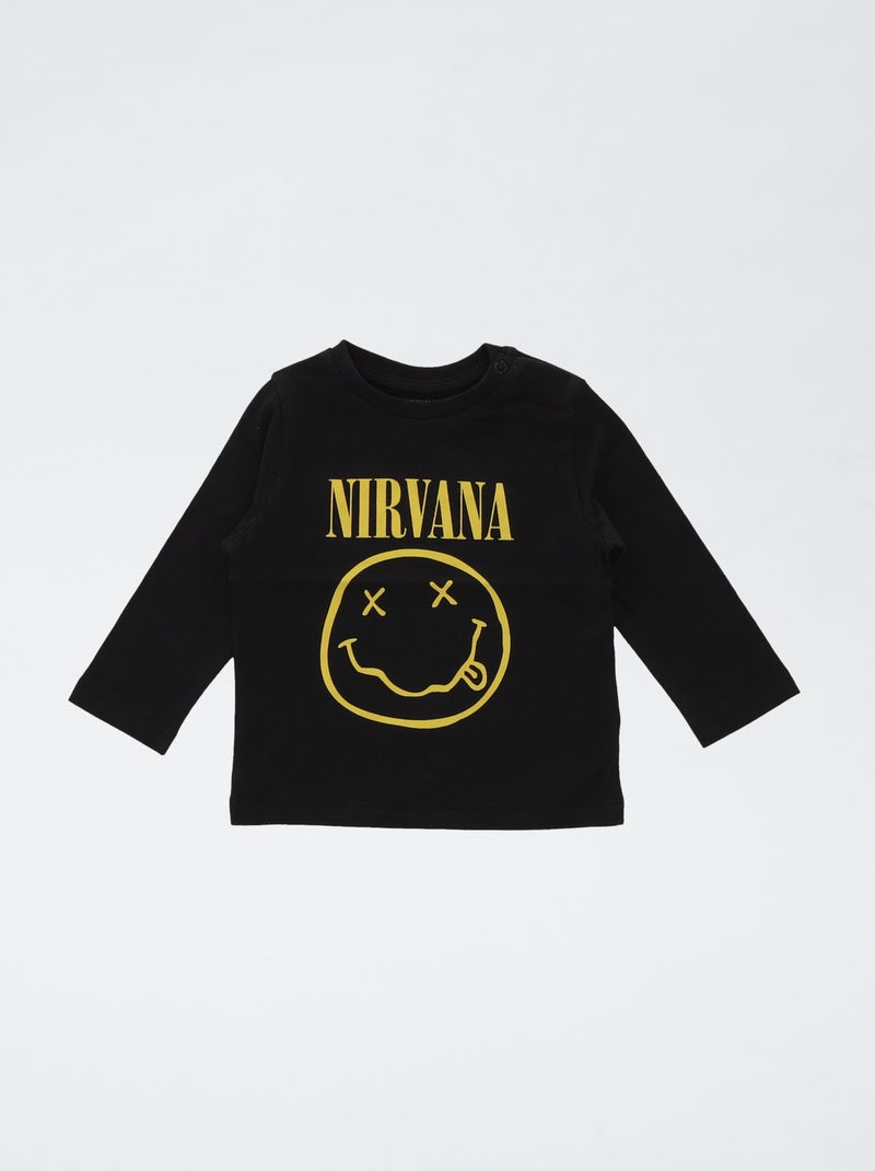 T-shirt estampado 'Nirvana' em algodão liso Preto - Kiabi