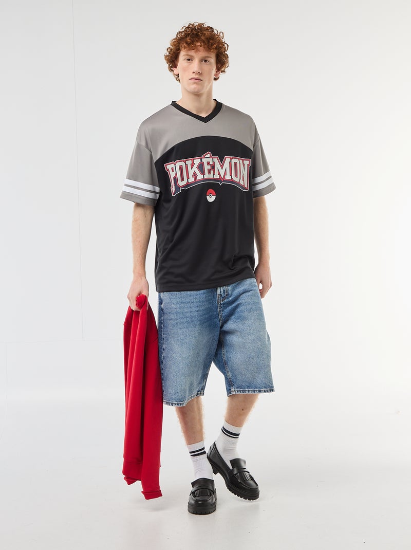 T-shirt estampado 'Pokémon' com gola V Preto - Kiabi