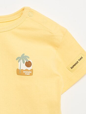 T-shirt estampado tropical de manga curta em algodão