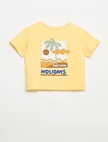 T-shirt estampado tropical de manga curta em algodão