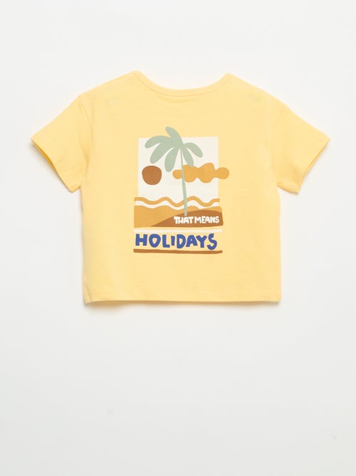 T-shirt estampado tropical de manga curta em algodão - Kiabi