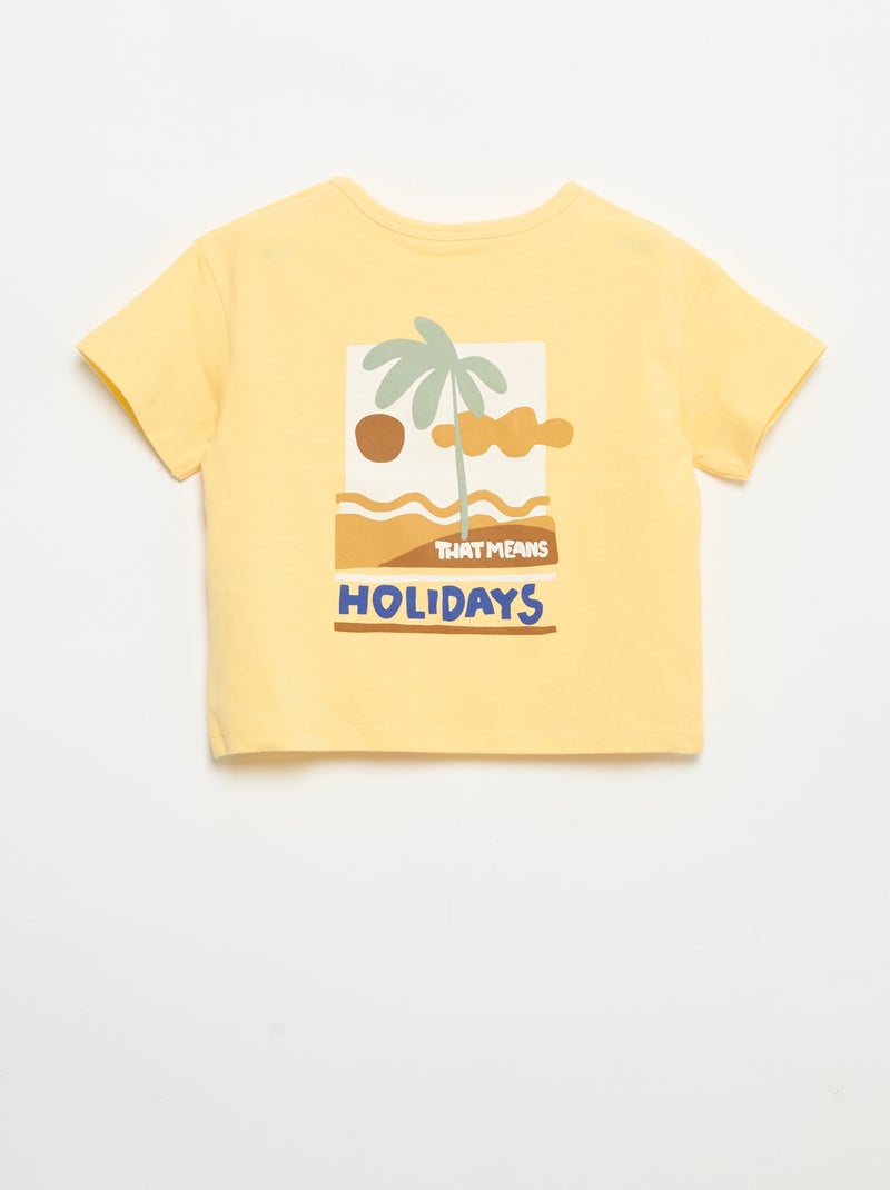 T-shirt estampado tropical de manga curta em algodão Amarelo - Kiabi