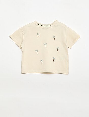 T-shirt estampado tropical de manga curta em algodão