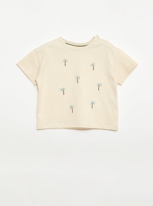 T-shirt estampado tropical de manga curta em algodão - Kiabi