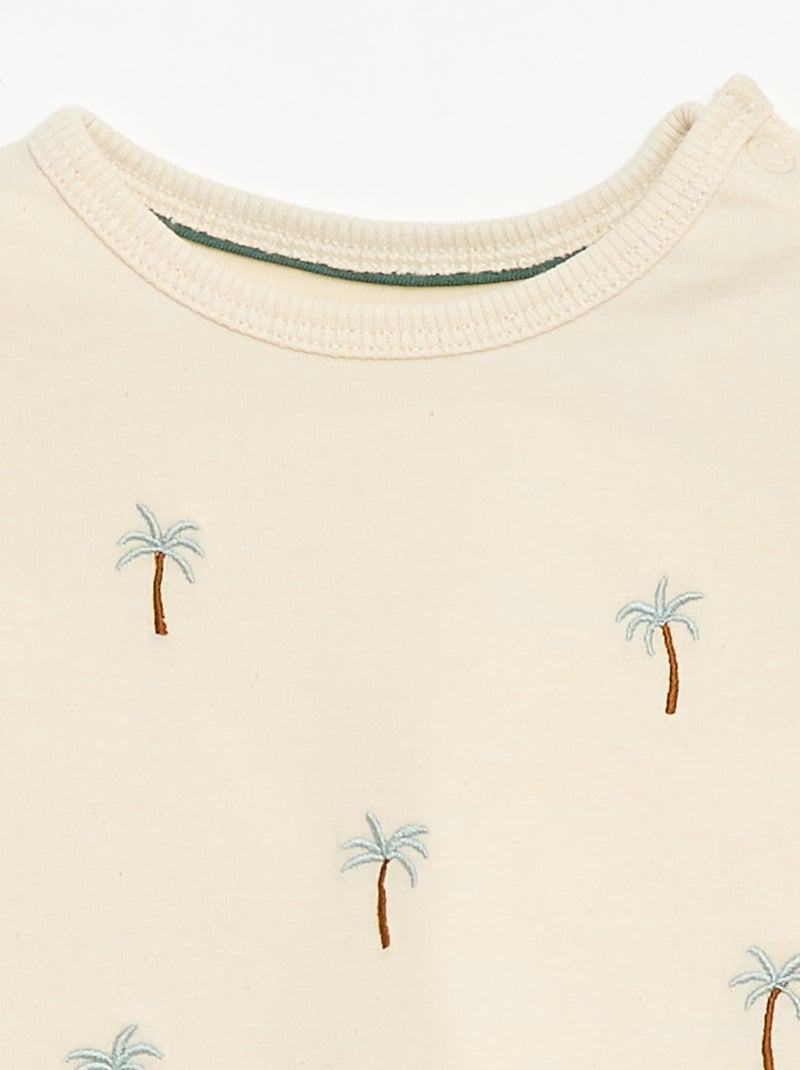T-shirt estampado tropical de manga curta em algodão Branco - Kiabi