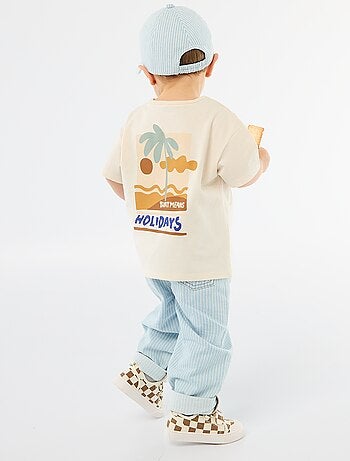 T-shirt estampado tropical de manga curta em algodão