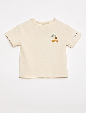 T-shirt estampado tropical de manga curta em algodão