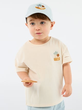 T-shirt estampado tropical de manga curta em algodão