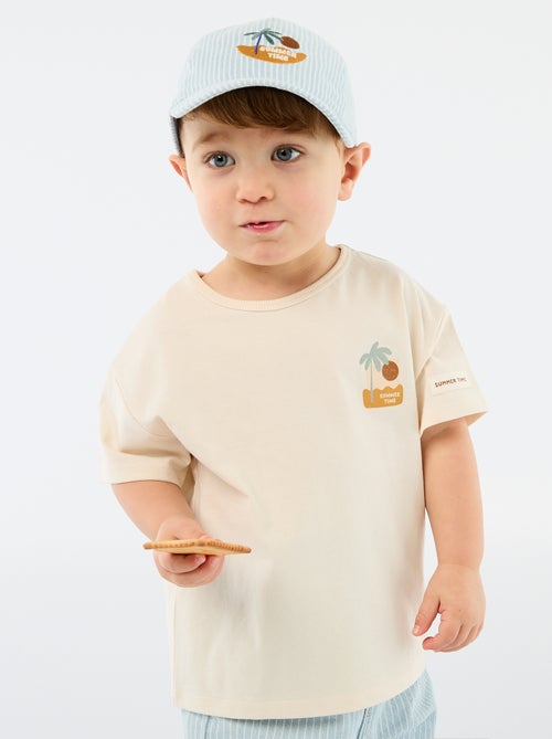 T-shirt estampado tropical de manga curta em algodão - Kiabi