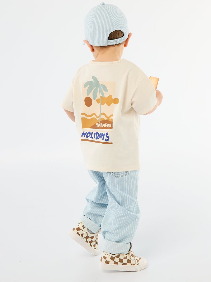 T-shirt estampado tropical de manga curta em algodão Branco - Kiabi