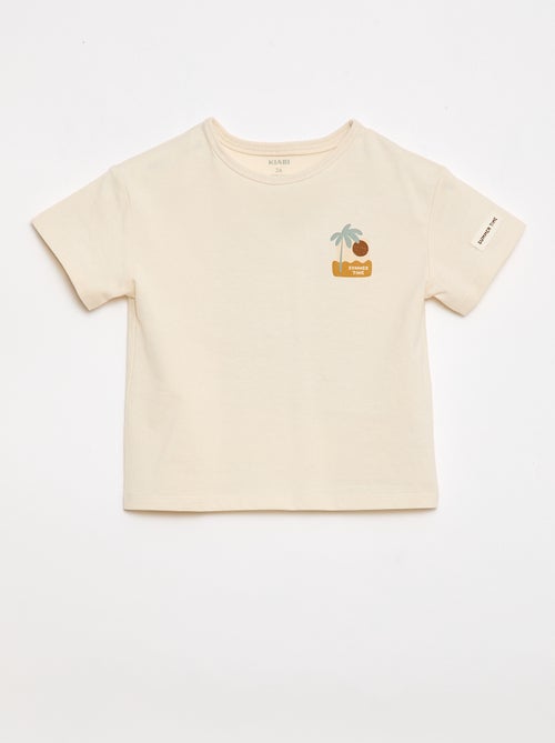 T-shirt estampado tropical de manga curta em algodão - Kiabi