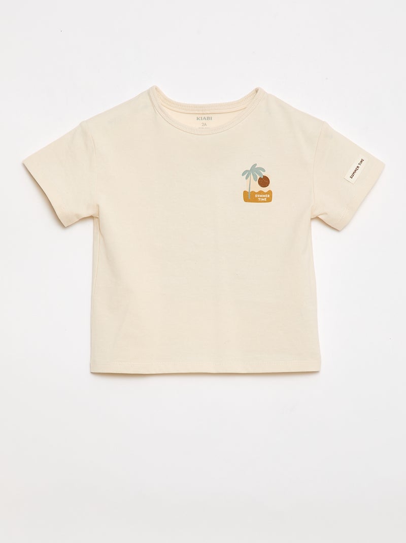 T-shirt estampado tropical de manga curta em algodão Branco - Kiabi