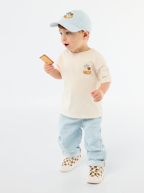 T-shirt estampado tropical de manga curta em algodão - Kiabi