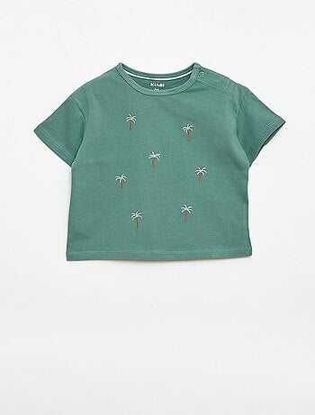 T-shirt estampado tropical de manga curta em algodão