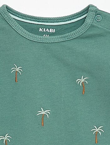 T-shirt estampado tropical de manga curta em algodão