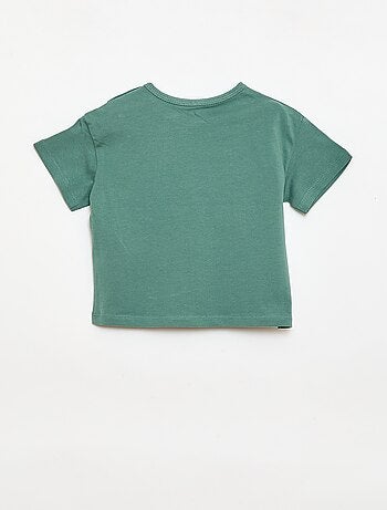 T-shirt estampado tropical de manga curta em algodão