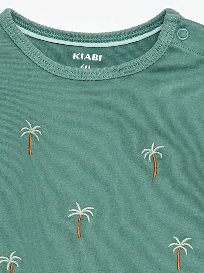 T-shirt estampado tropical de manga curta em algodão Verde - Kiabi