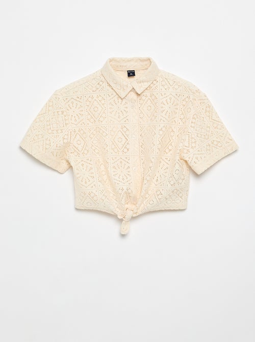 T-shirt estilo camisa em croché vazado - Kiabi