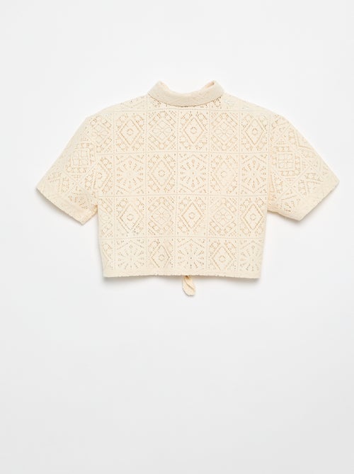 T-shirt estilo camisa em croché vazado - Kiabi
