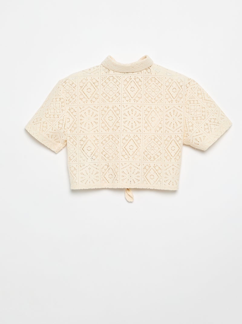T-shirt estilo camisa em croché vazado Branco - Kiabi