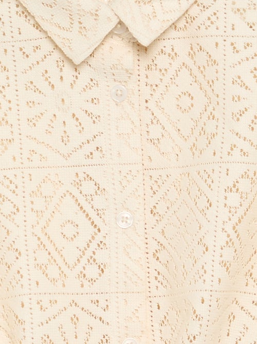 T-shirt estilo camisa em croché vazado - Kiabi
