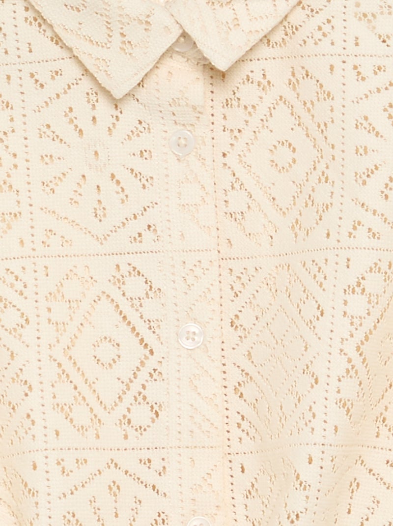 T-shirt estilo camisa em croché vazado Branco - Kiabi