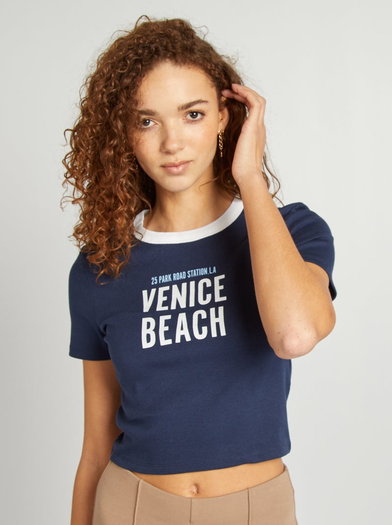 T-shirt estilo campus AZUL - Kiabi