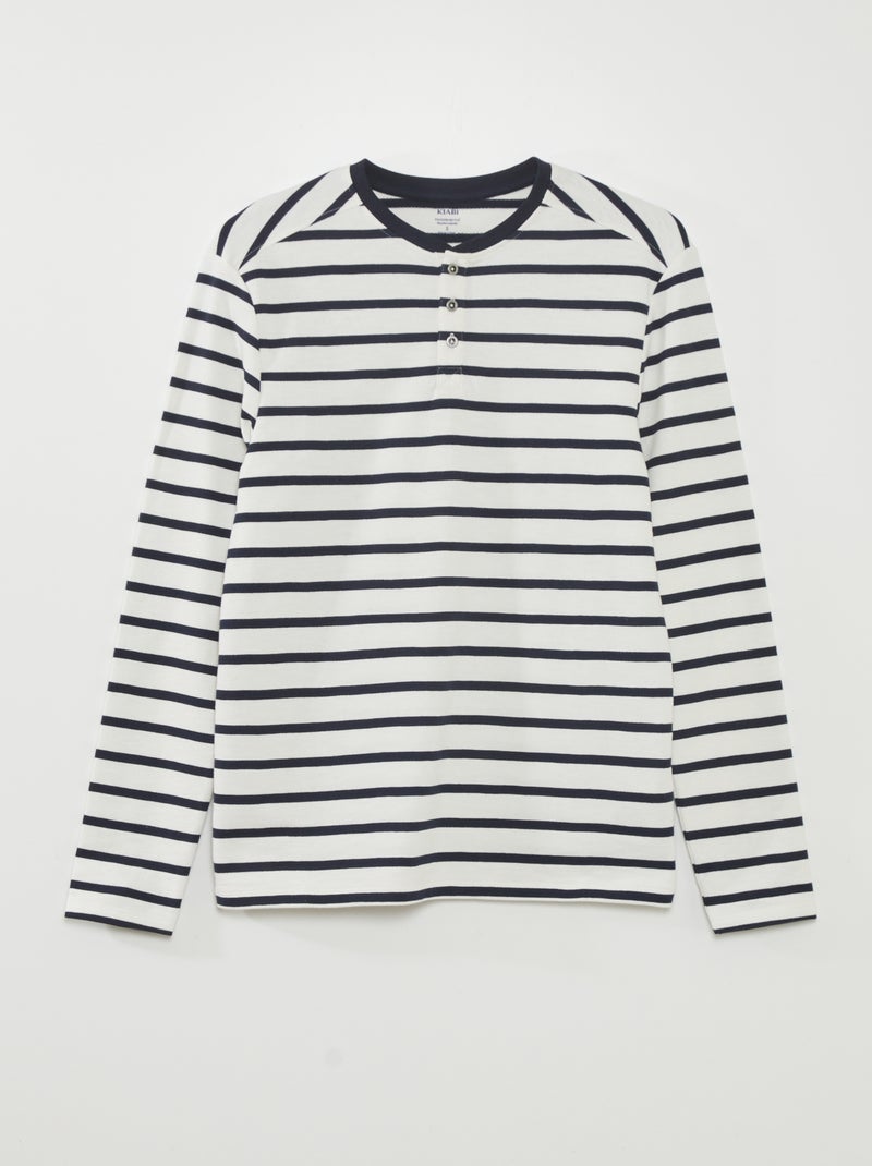 T-shirt estilo marinheiro com gola com botões BEGE - Kiabi