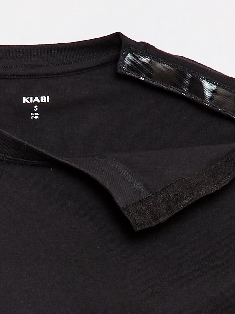 T-shirt estilo marinheiro com velcro no ombro - coleção fácil de vestir Preto - Kiabi