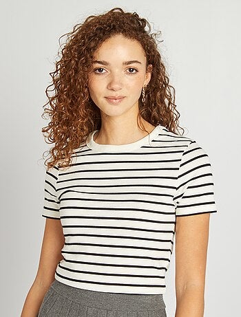 T-shirt estilo marinheiro de algodão elástico