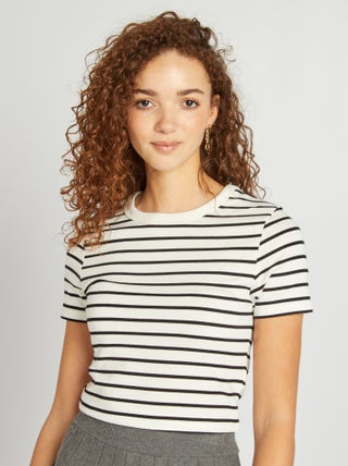 T-shirt estilo marinheiro de algodão elástico