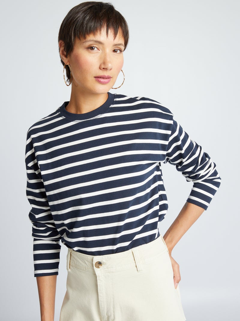 T-shirt estilo marinheiro em jersey Azul marinho - Kiabi