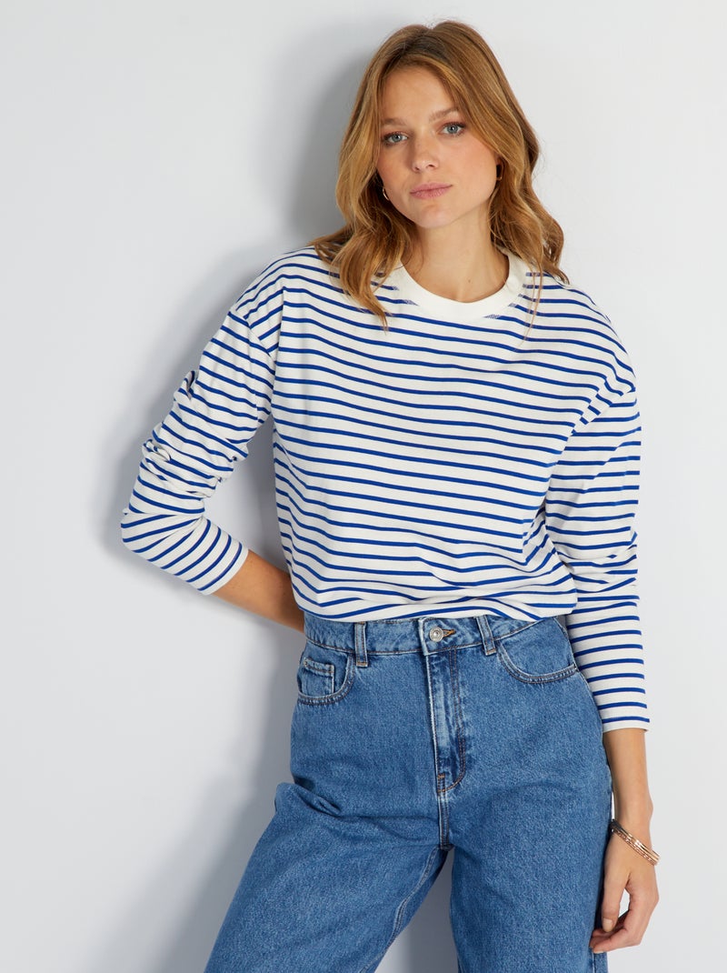 T-shirt estilo marinheiro em jersey Azul/branco - Kiabi